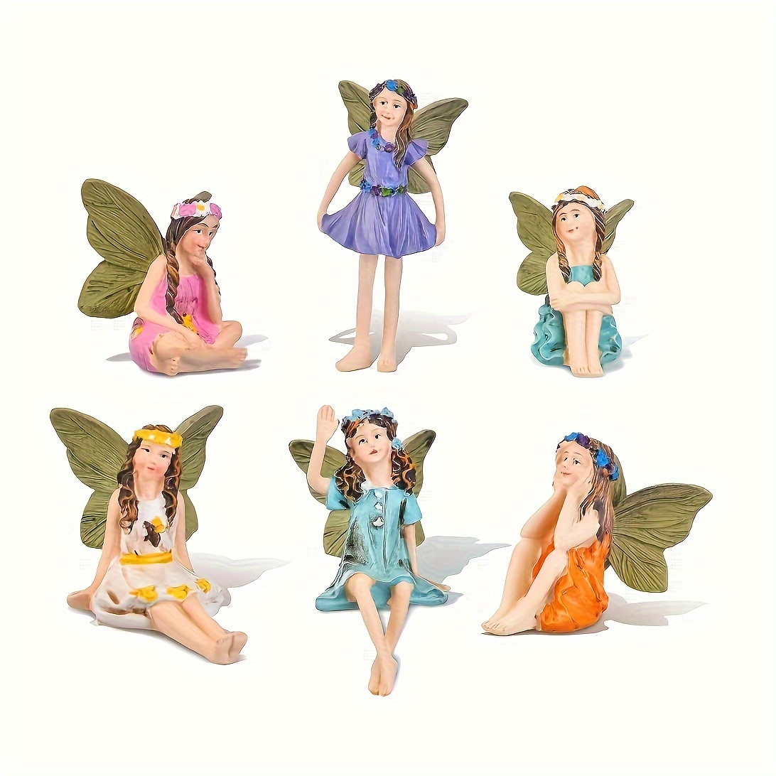 

6pcs Miniature Fairies Accessories Mini Figurines With Stick Little Girl Sculpture Yard Ornaments Potted Plants Resin Decor For Outdoor Garden Lawn Decoration.