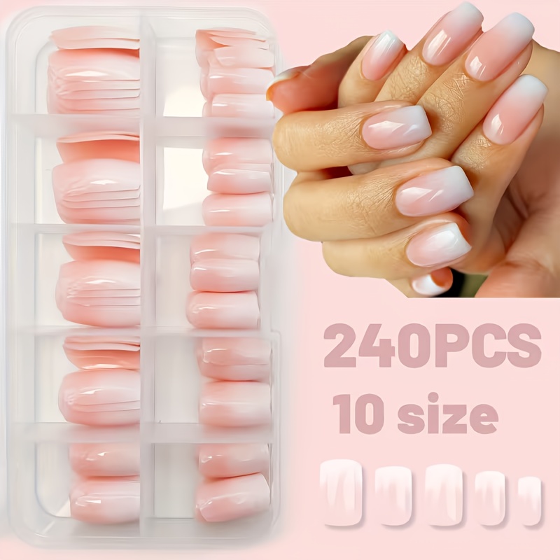 E-shop 120/240 Stück weiße Gradient Kurze Quadratische Nagelkunst, hergestellt aus glänzendem Acrylmaterial, wiederverwendbar. Acrylnägel sind geeignet