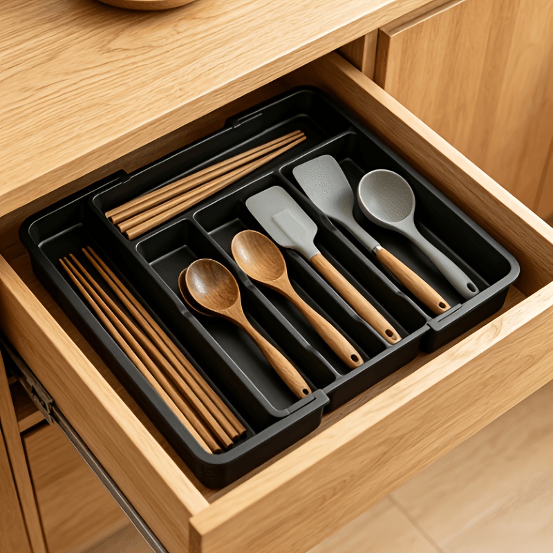 TEMU Cutlery Tray Plastic Drawer Storage Box, Expandable Size From 33 X 38cm To 57 X 38cm, Depth 5cm, Can Store Cutlery And Silveryware, With 6 To 8