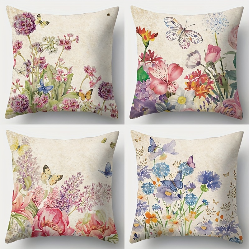

4pcs, Flower Throw Pillow Case, Floral Style, Exquisite Design, Original Nordic Throw Pillow Cover For Living Room Bedroom Sofa, No Pillow Core, 17*17in
