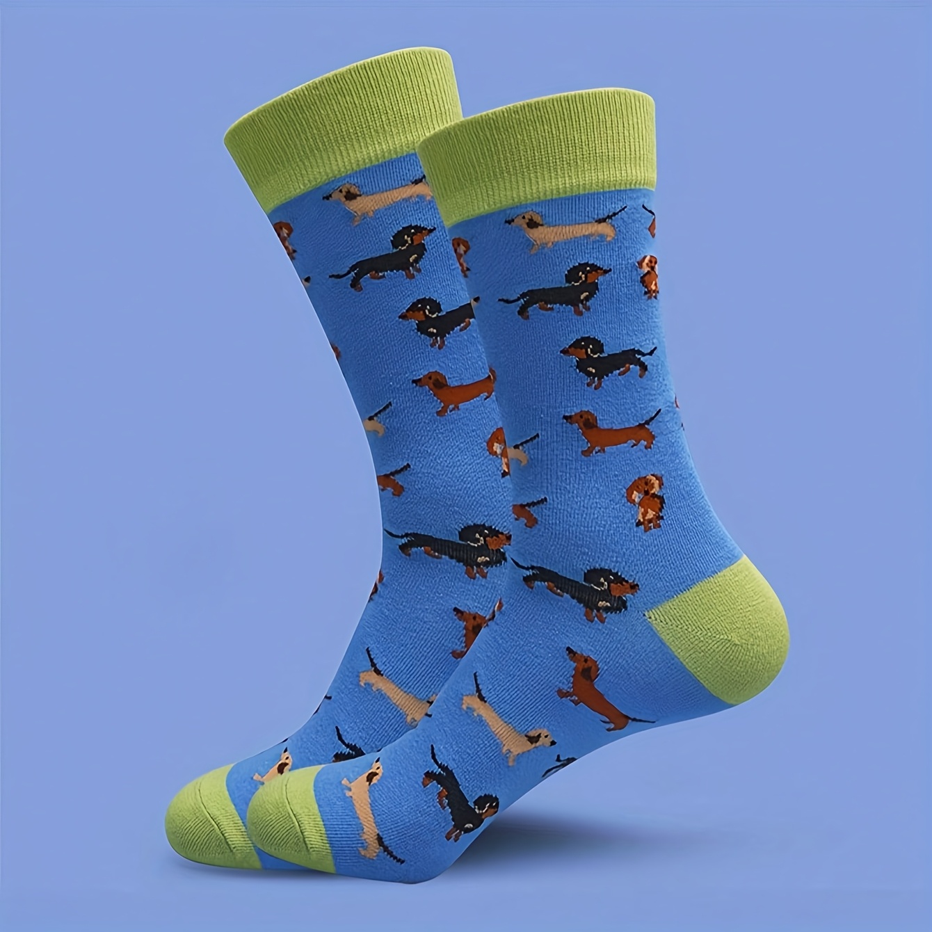 E-shop 1 Paar Cartoon-Dackel bedruckte Socken – Bequeme, atmungsaktive Mid-Calf-Socken – Unisex Socken – Bunte Tier-Socken