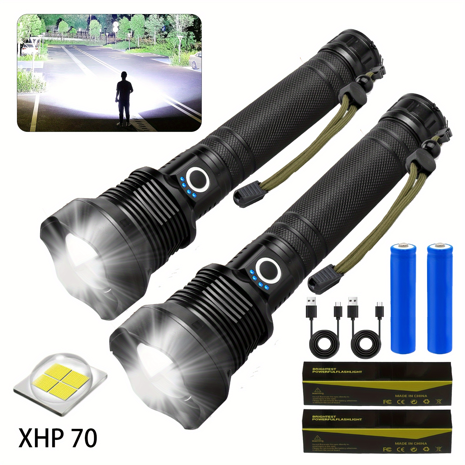 

[must Have Goodies]2 Pack P70 Flashlight-- Led Flashlight - Rechargeable, Usb Cable, 3 , Powerful Handheld For Home And Camping