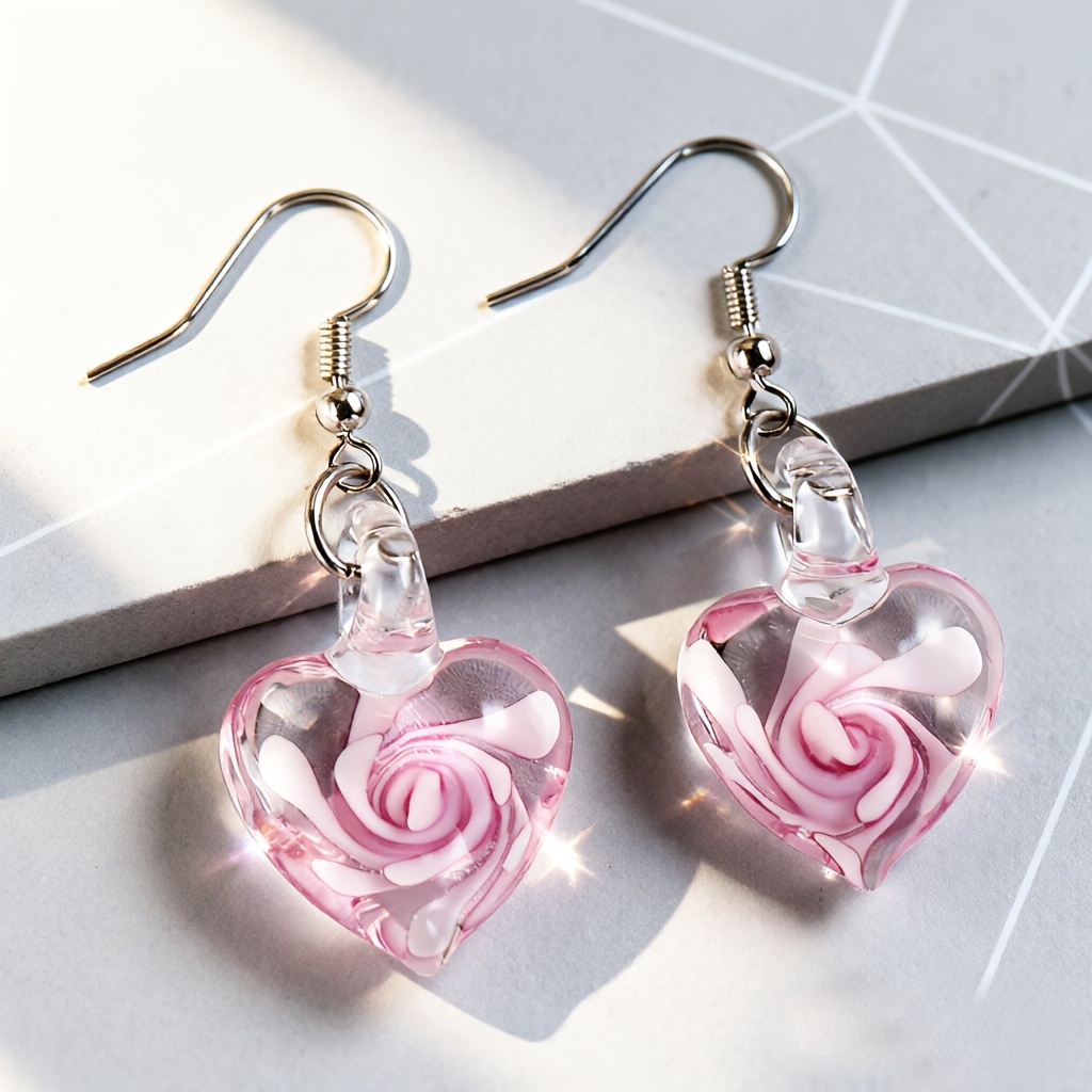 Women's Hand-Blown Heart Pendant Earrings
