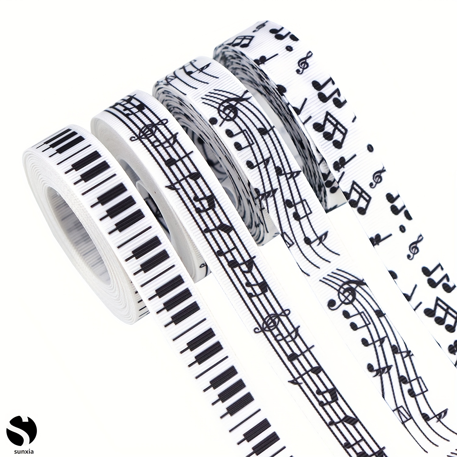 Image of 2pcs Musical Note & Piano Key Theme Ribbons Versatile Decor For Accessories, Hair Ornaments, Weddings, Floristry, Gift Wrapping, Baking, Decor