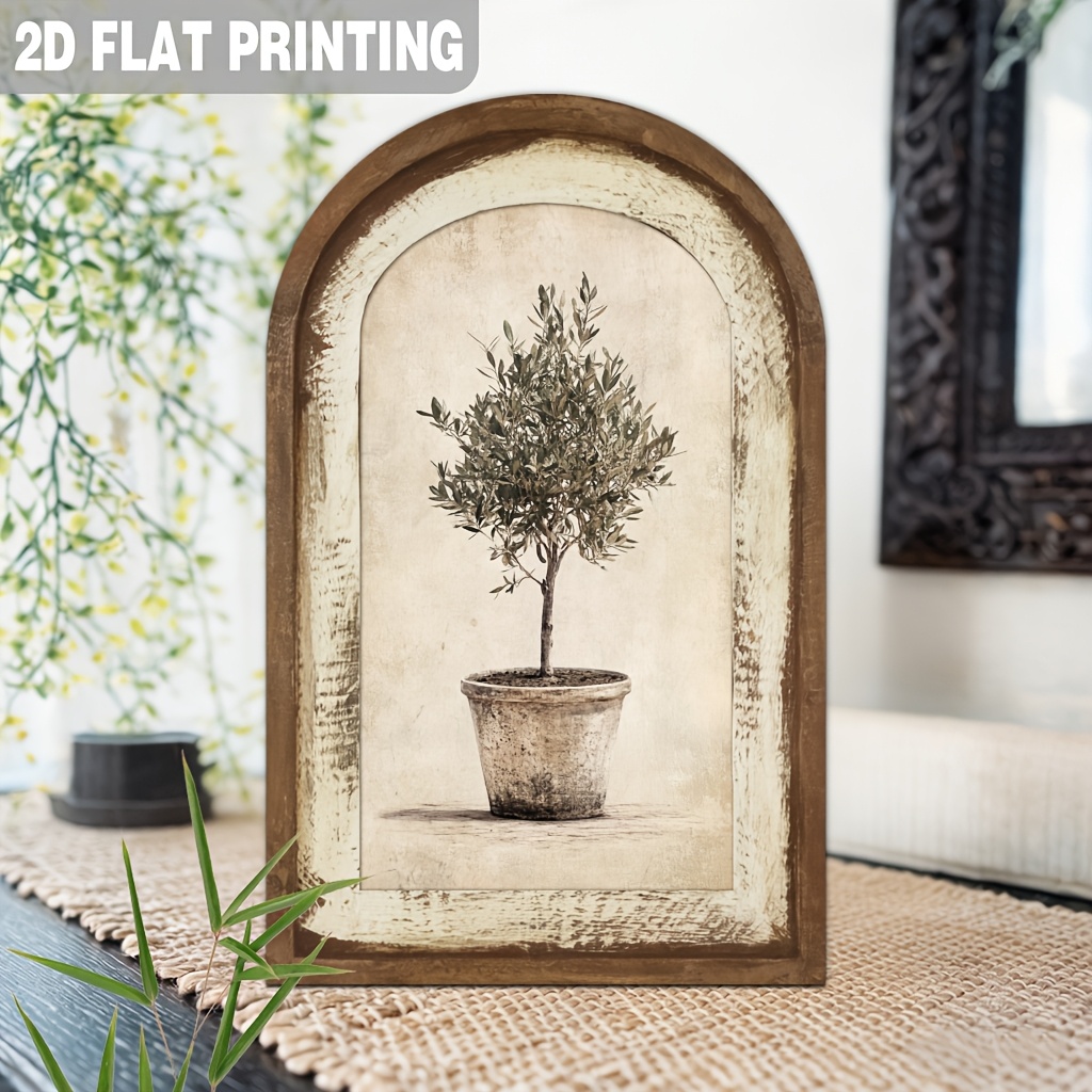 TEMU Plat 2D, Plan Plat 2D, Lot de 1 pièce, Panneau mural en bois avec pot de plantation d'olivier , Convient pour une décoration d'intérieur