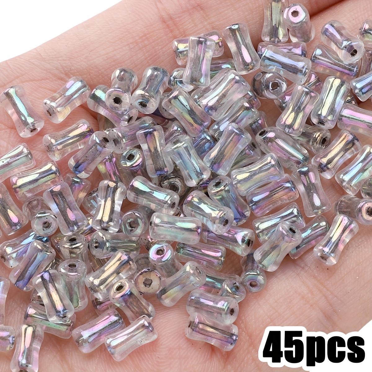 45/90pcs Colorful Glass Iridescent Bamboo Beads for Jewelry Making