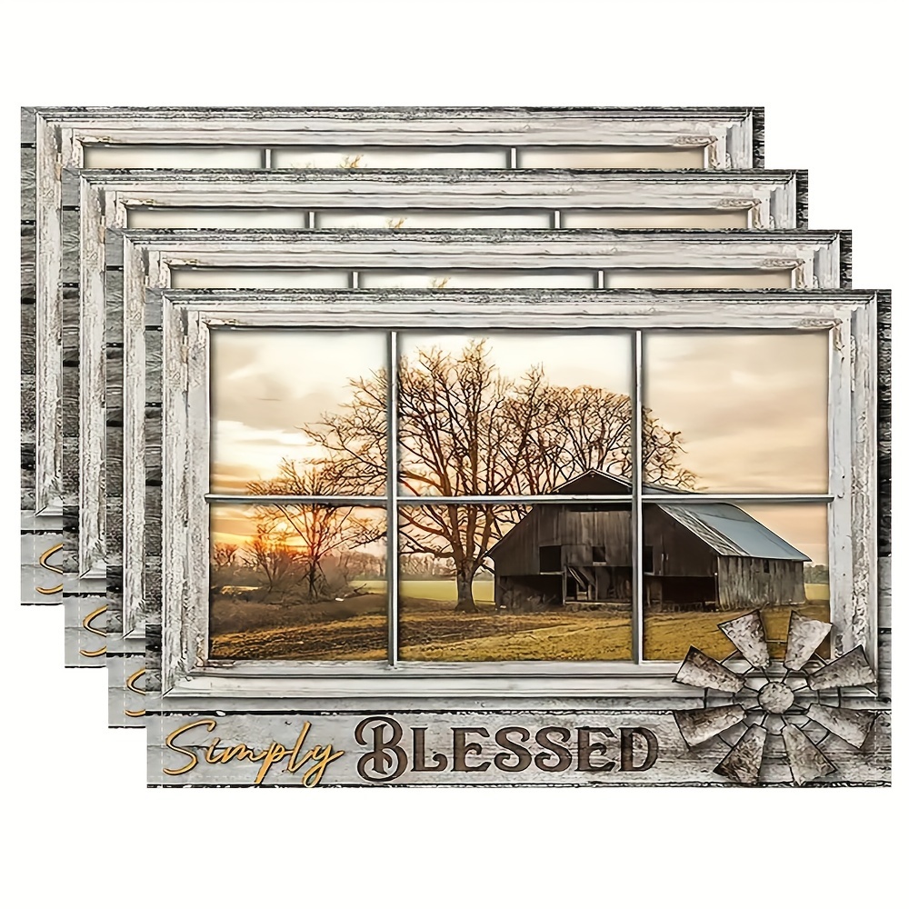 

4-pack Table Mats, 12x18 Inches, Farmhouse Style, Design, Indoor & Outdoor Use, Machine Washable, , Sallun-1500