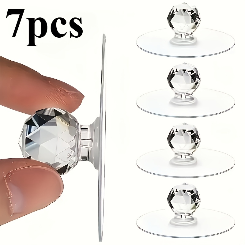 TEMU 7 Transparent Crystal Door Handles, Cabinet Drawer Door Handles, Self-adhesive Handles With Hooks, Hotel Furniture Door Decoration Hardware,