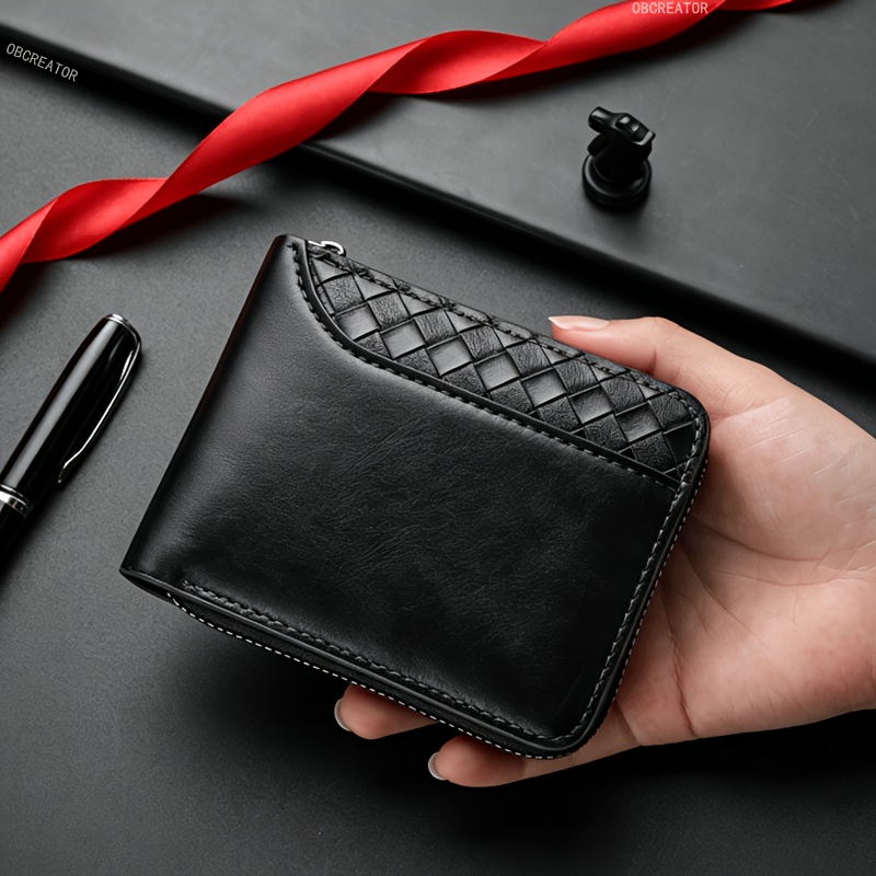 TEMU OBCREATOR Portemonnee voor Heren Creditcardhouder Minimalistische Tweevoudige Portemonnee met Muntvak Flip Ritssluiting Herenportemonnee met