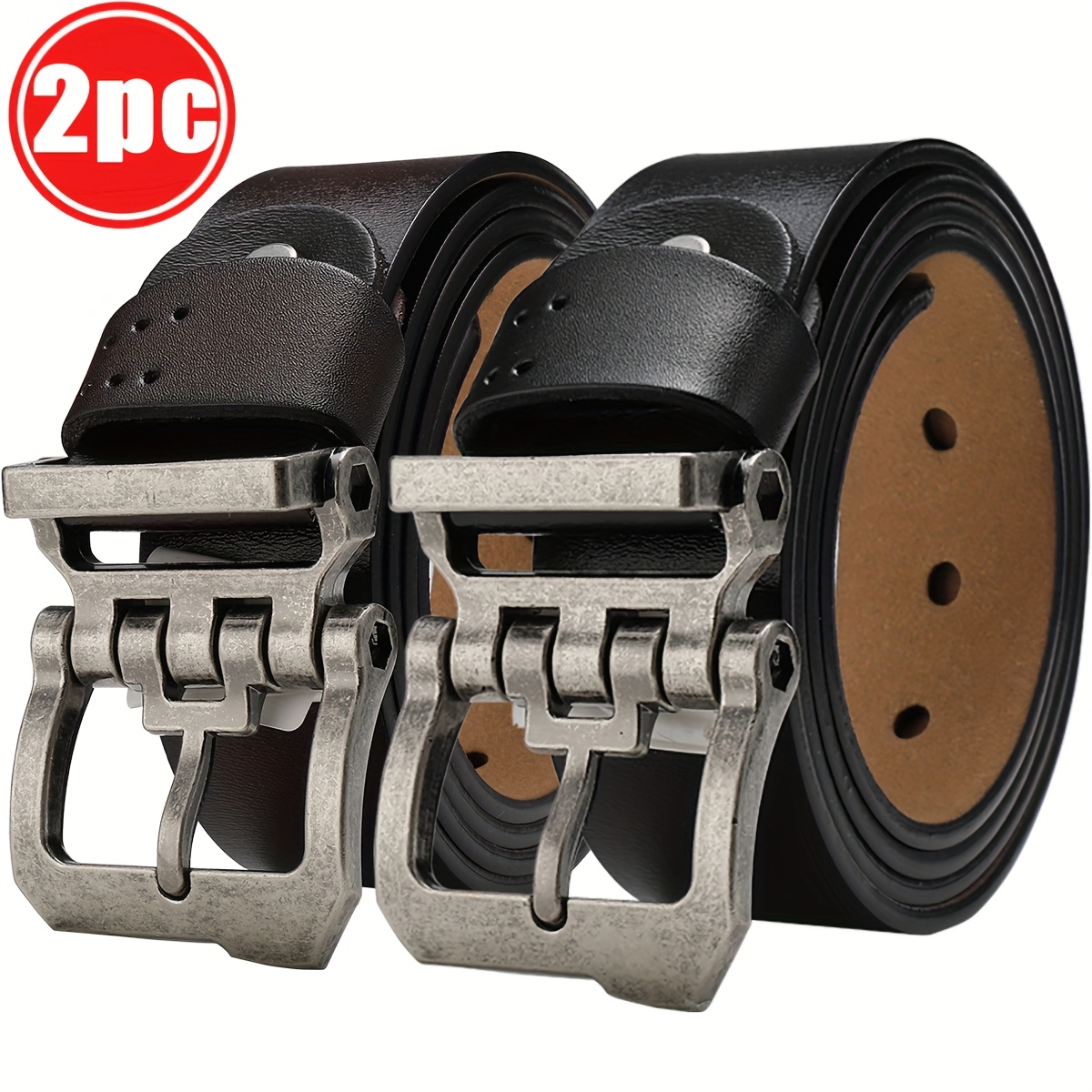 two pack mens belt widened and thickened second layer cowhide pants strap durable with heavy   needle   suitable for   casual and business mens belts