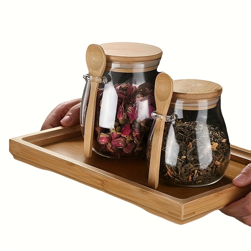 2pcs set sealed glass storage containers with spoon   coffee sugar tea salt candy and spices   organizer for   and food truck details 3