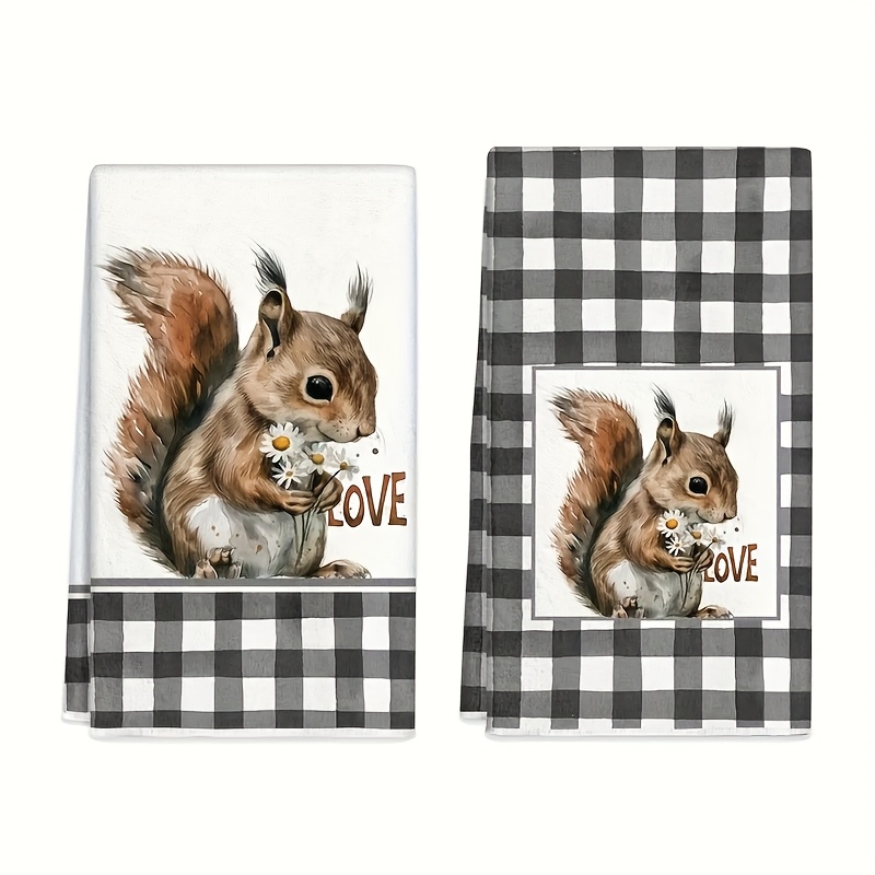 2pcs Pack Soft Absorbent Microfiber Dish Towels Suitable For Kitchen & Bath - Cute Squirrel Print, Squirrel-themed Decorative Towels, & Machine Washable, Ideal Housewarming Gift (contemporary Style)