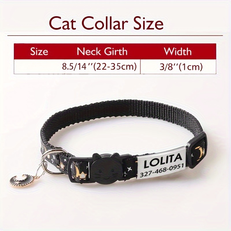 Personalized Cat Collar, Stars and Moon Design with Bell