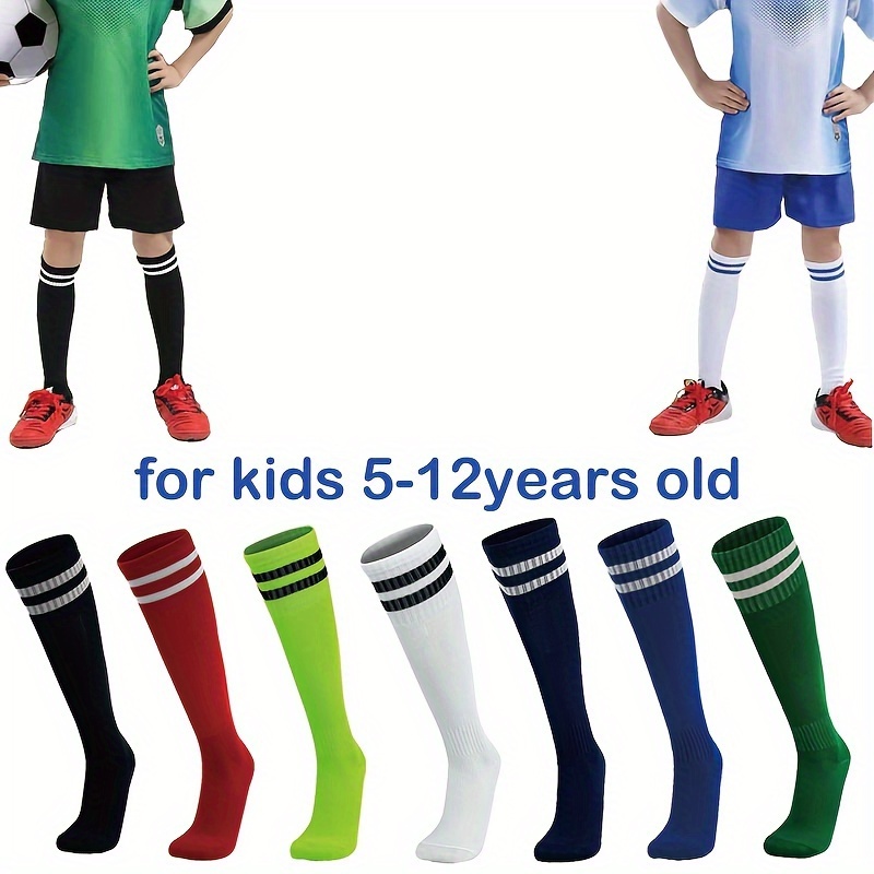 

1 Pair Of Children's Solid Color Striped Knee-high Sports Socks, Comfortable Breathable Socks, Suitable For Children's Basketball And Football Training, Running Outdoor Activities