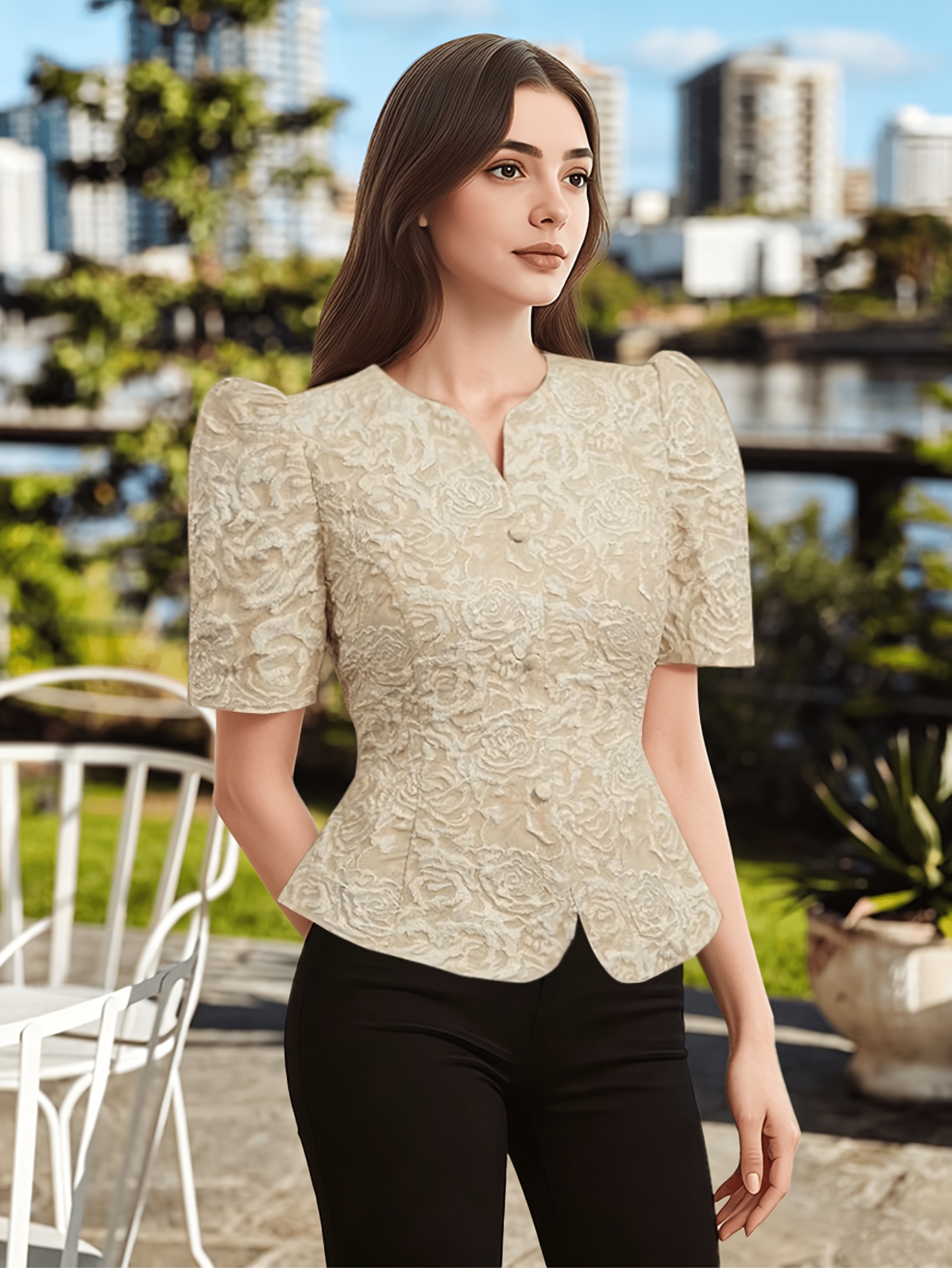 item picture filipino womens style v neck waist cinching blouse top vest womens short sleeve casual shirt puff sleeve