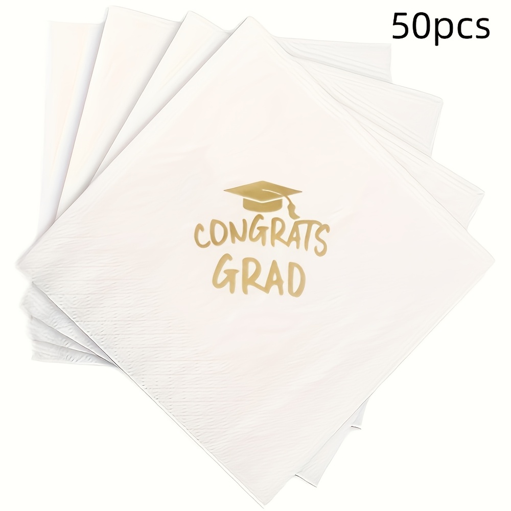 TEMU 50pcs Graduation Season Party Tabletop Decoration Disposable Napkins Printed Letters Congrats Grad Graduation Season Ceremony Supplies