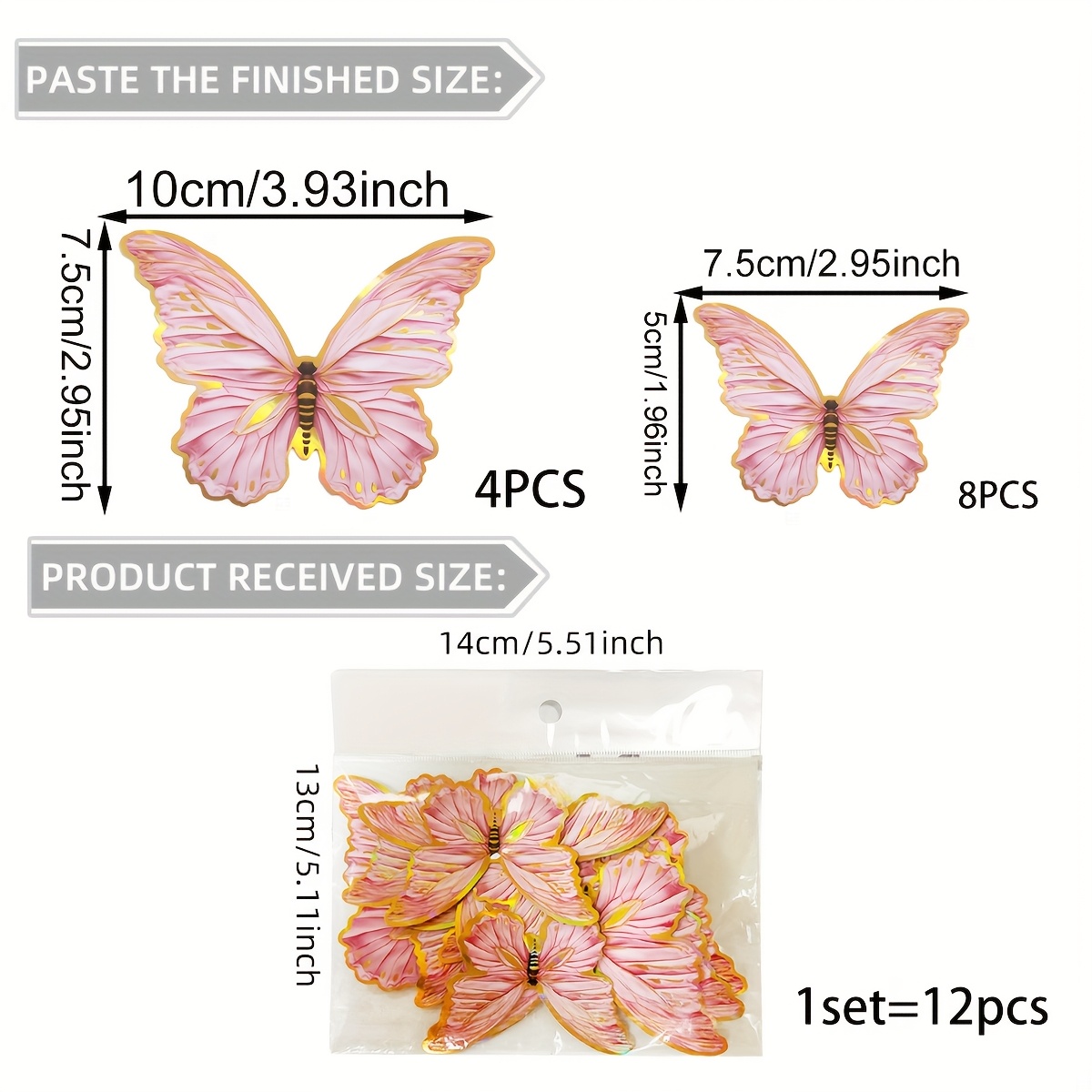 Image of 1 Set Of 12pcs Craft Gold- Pink Series Wall Stickers Home Decoration Self-adhesive Py7052-yc