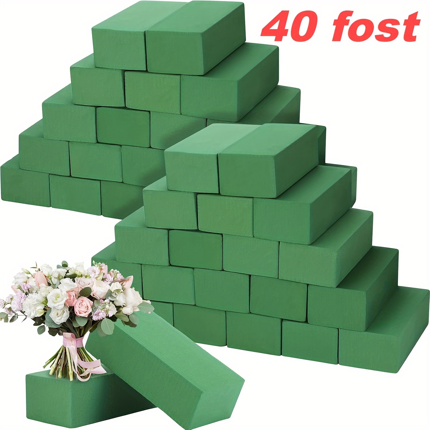 

Blocks For Floral Arrangement, 40pk - For Artificial Flowers And Plant Decorations, Bricks, Florist Foam Bricks, Bulk Blocks