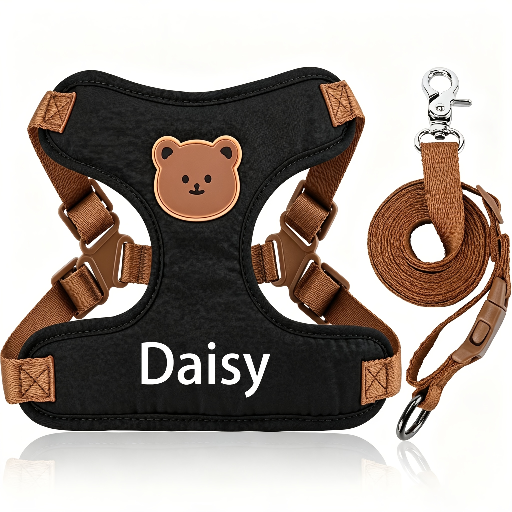TEMU Name/text Pet Harness And Leash System - Vest-style Anti-pull Dog & Harness With Lettering, Suitable For Outdoor , Photo Shoots, Birthdays -