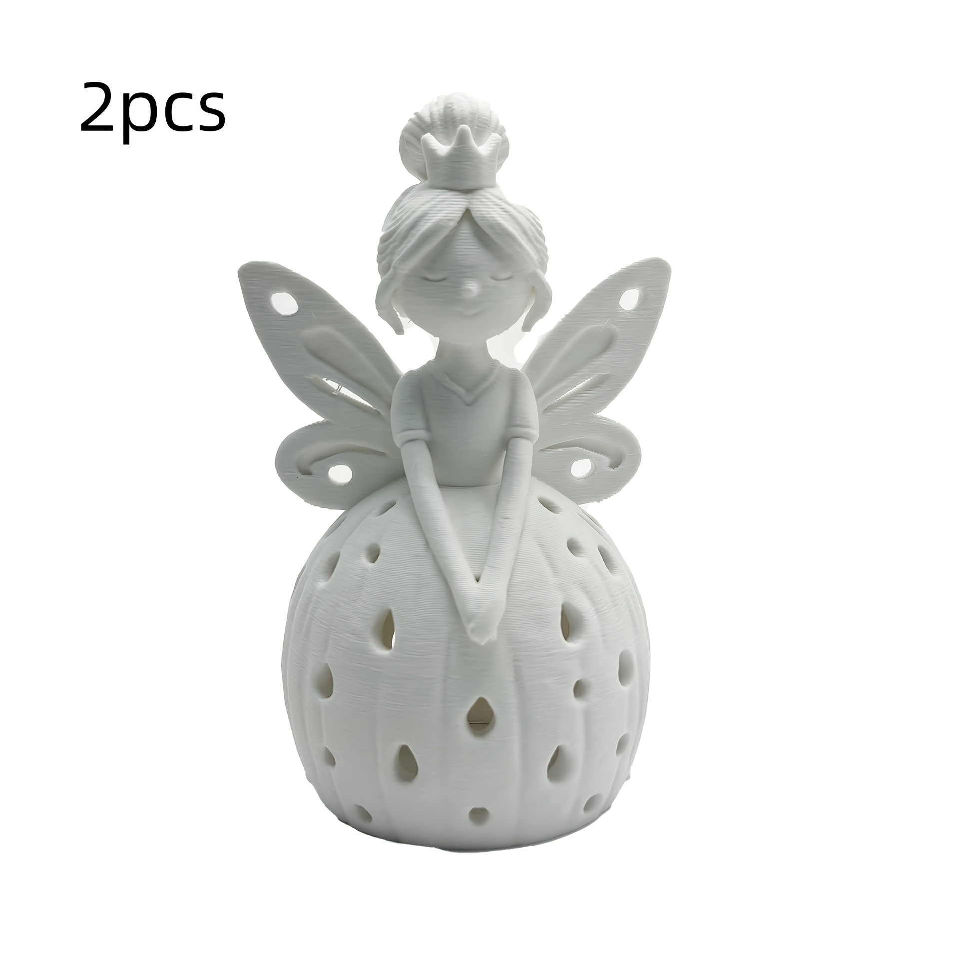 TEMU 2pcs White Hollow Fairy Night Light Ornaments - Nordic Elf Figurines Suitable For Bedroom Desk Dresser Decor, Plastic Fairy Tale Decorations For