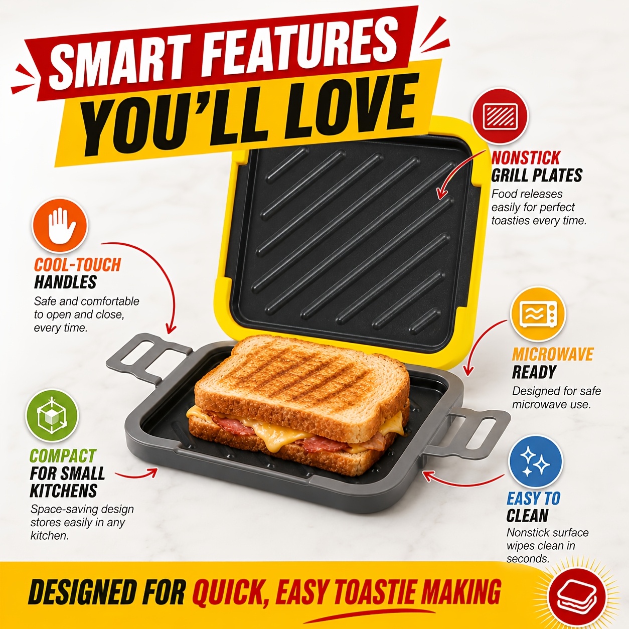 Microwave Sandwich Maker - Non-Stick Toaster with Adjustable Tape