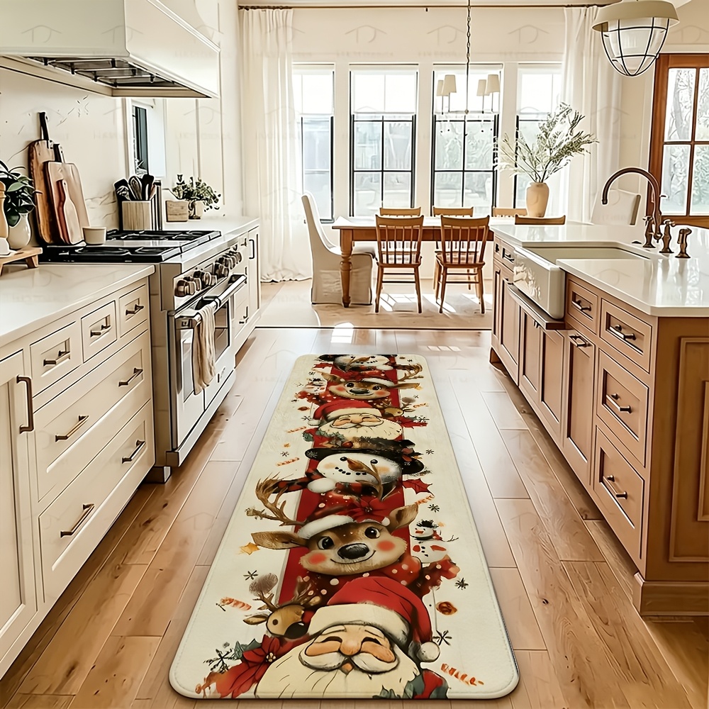 TEMU -2d Retro Christmas Theme Long Runner Rug, Printed With Santa Claus, Snowman, And Reindeer Patterns, High-quality Velvet Machine Washable Runner