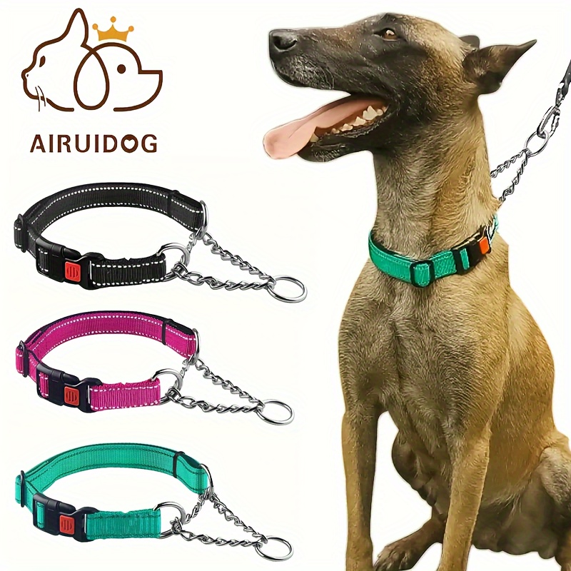 

Heavy-duty Dog Collar: Stainless Steel Chain Martingale W/ Soft Padded Quick Release, Reflective & Safety Buckle - For Small, Medium & Large Dogs (black, Red, Teal, Rose & Purple)