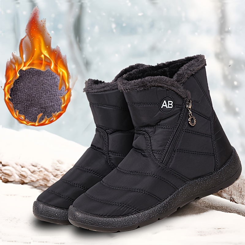 Round Toe Side Zipper Winter Snow Boots Plush Inner Thermal - Temu Canada
