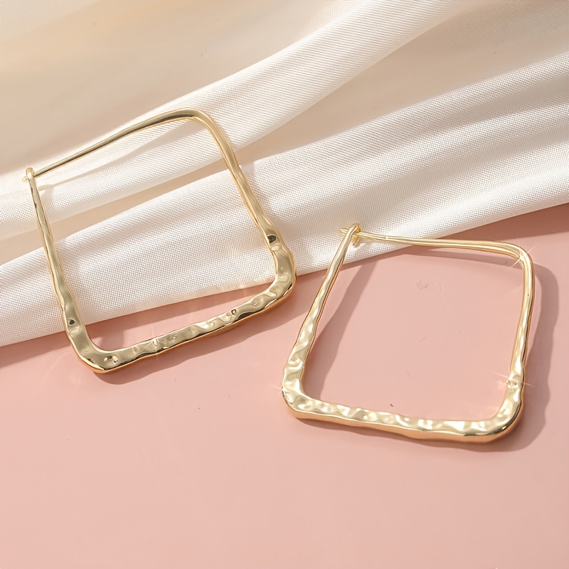 Image of Metal Earrings With Asymmetrical Square Design, European And American Exaggerated Design, ' Fashion Jewelry