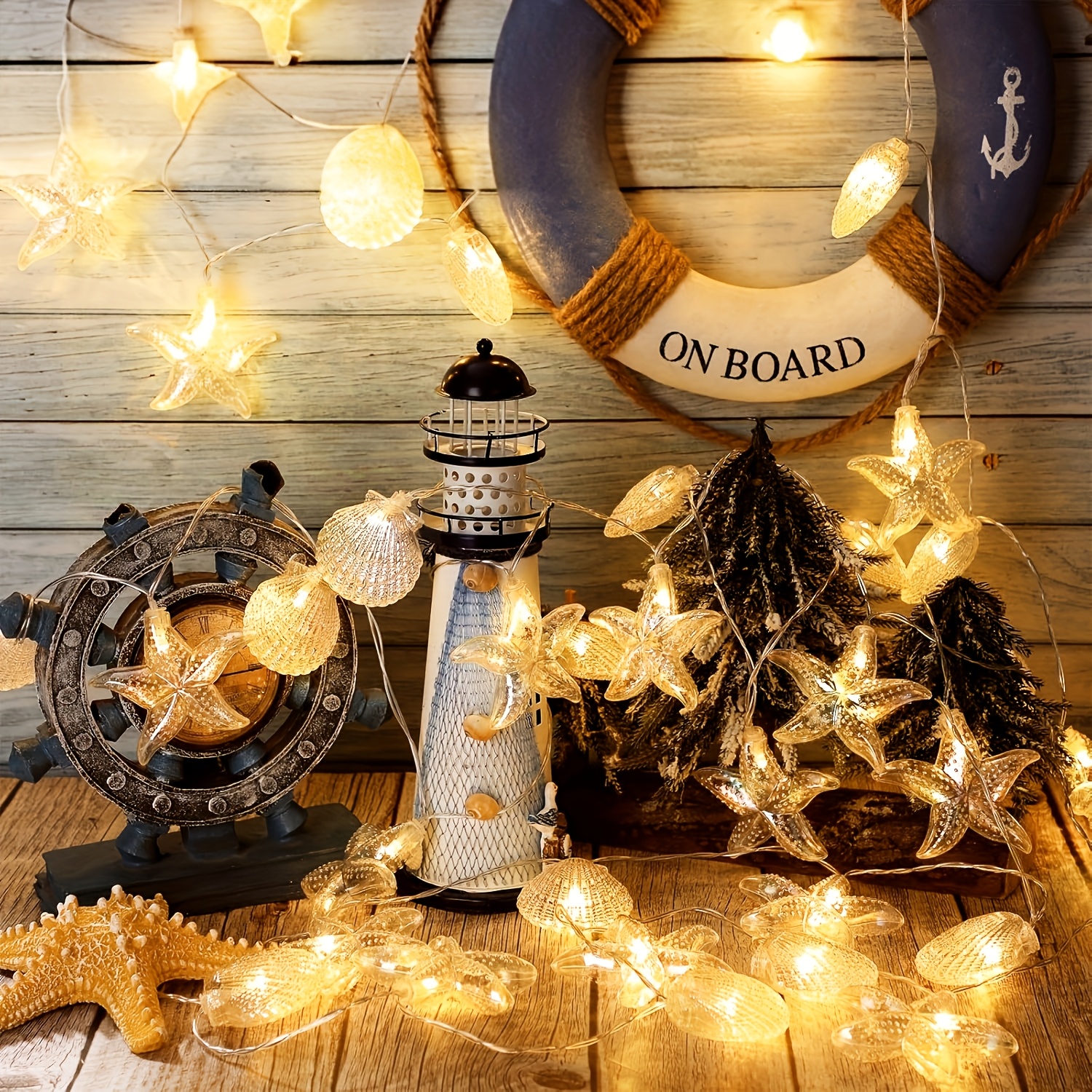TEMU A String Of Led Lights Shaped Like Seashells And Starfish, Featuring 10 Led Lights, Perfect For Tropical Sailing Theme Parties, Beach Parties,