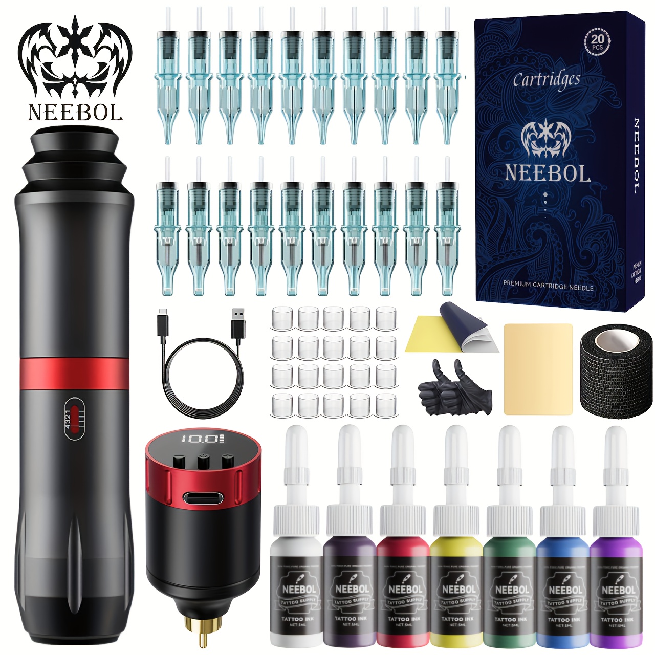 1 Juego Kit Máquina Tatuaje Inalámbrico Kit Tatuaje Completo - Temu Spain