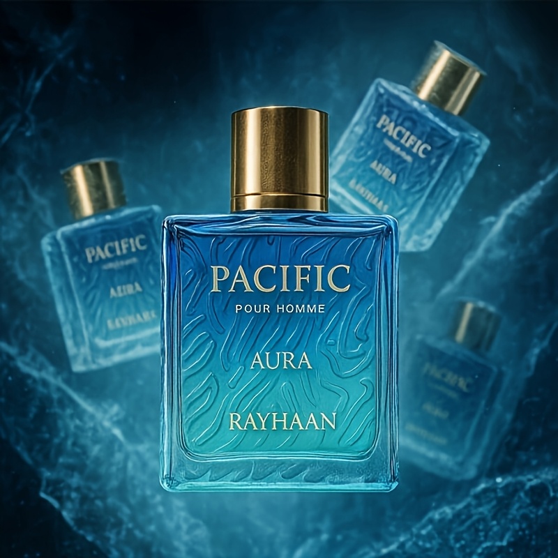 Rayhaan Pacific Aura Pour Homme, Flacon Bleu Vibrant, Parfum Rafraîchissant, Fragrance pour Hommes