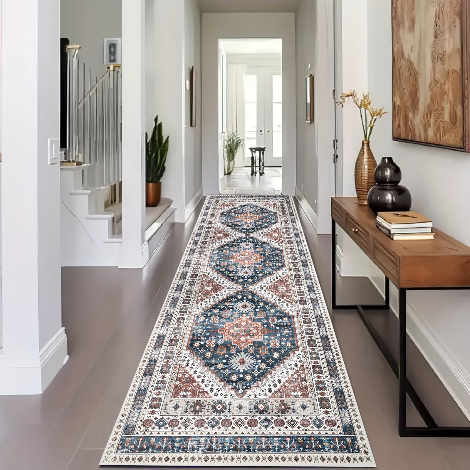 TEMU 1pc Bohemian Long Mat, Track Mat, Suitable For Hallway, Porch, Entrance, Bedroom, Laundry Room, Porch, Kitchen And Bathroom - Multifunctional