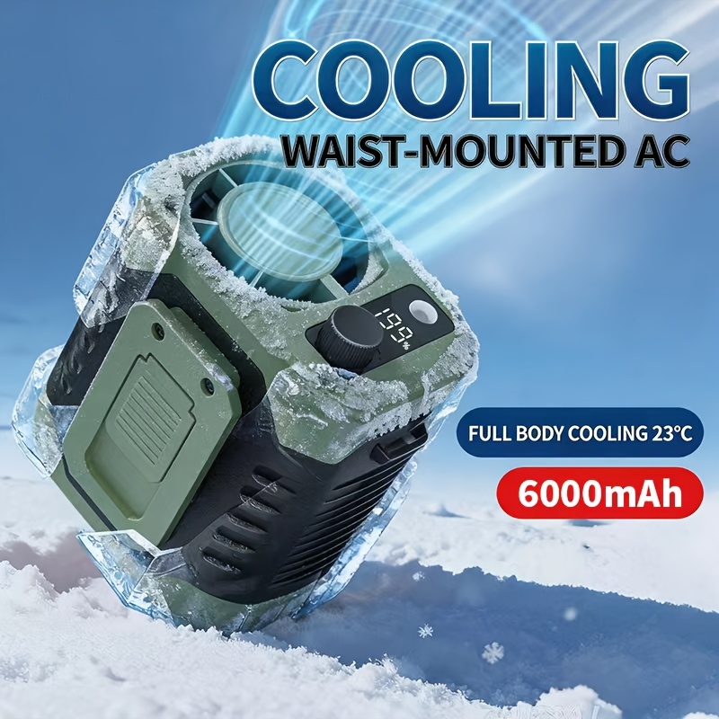 Neck and Waist Cooling Fan with 3600/6000mAh Built-in Power Bank, USB Charging, 199-Speed Wind and Battery Level Display, Portable Personal Fan for Outdoor Travel, Desktop, and Camping