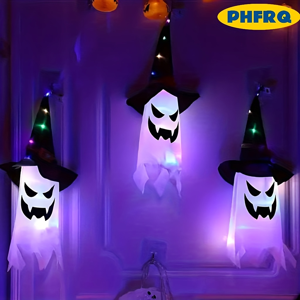 Phfrq Halloween 3pcs Set Hat Lantern Hanging Decorations, Button Batteries, Suitable For Outdoor Decorations Like Yard Trees, , And Window , A For Festive Gifts And Halloween Decorations