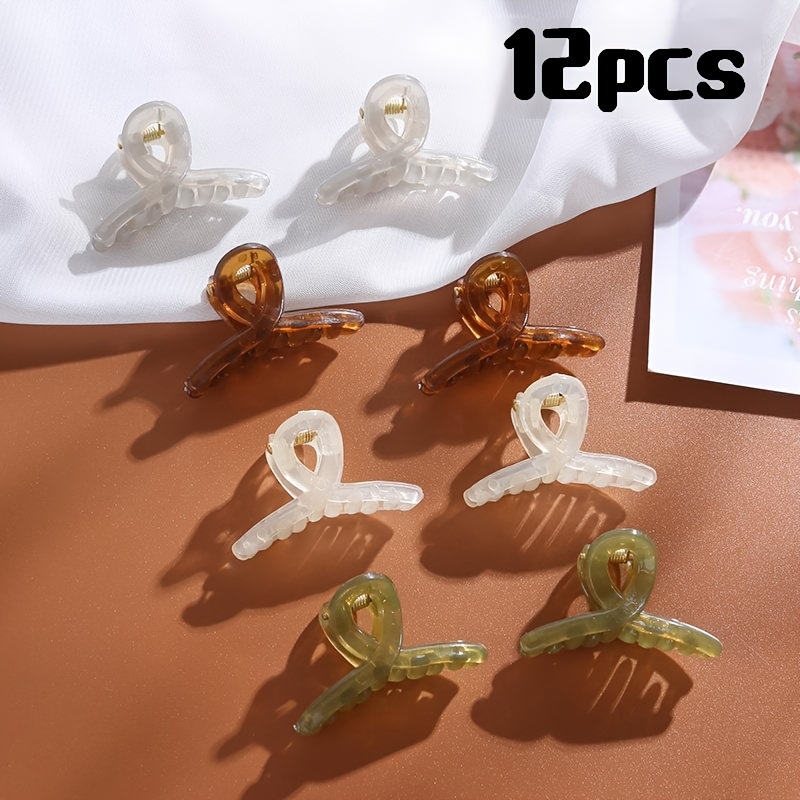 TEMU 12pcs Korean Jelly Color Bow Claw Clip, Niche Design Plastic Hair Clip, Small Back Of Hair Styling Shark Clip, Gentle Temperament Hair Additions