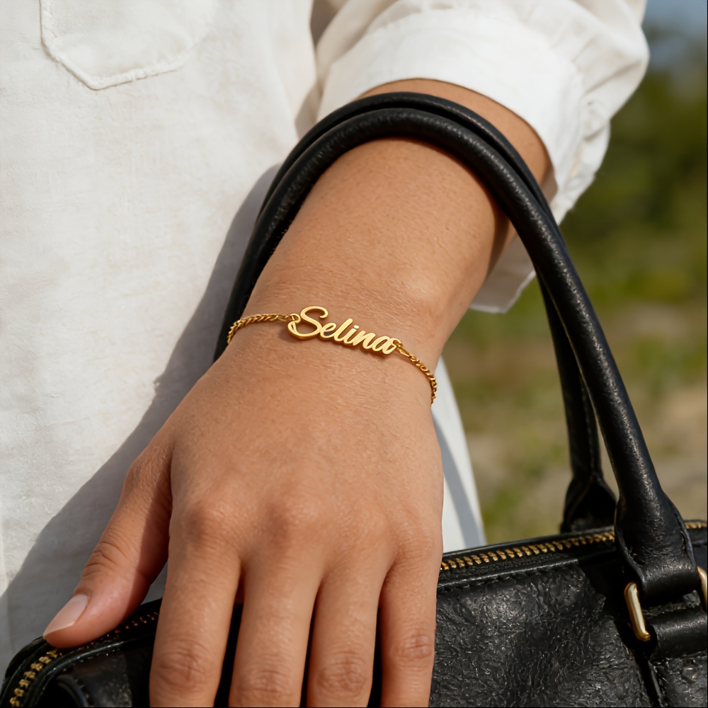 TEMU Name Bracelet For Women - Custom Initials & Name, Bohemian & Minimalist Style Suitable For Daily Wear, Parties, Christmas Gifts, With Your Own