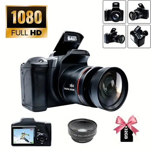 1080p full hd digital camera with 32gb card 16x zoom 9 88mm compact travel essential black perfect gift for women accessories batteries not included mini camera for traveling