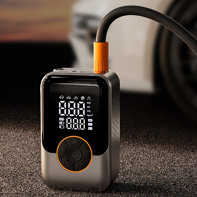 a portable air compressor pump with   lcd display a wireless tire inflator with usb c fast charging led light suitable for cars motorcycles bicycles balls and features an automatic shut   function   home Product details 3