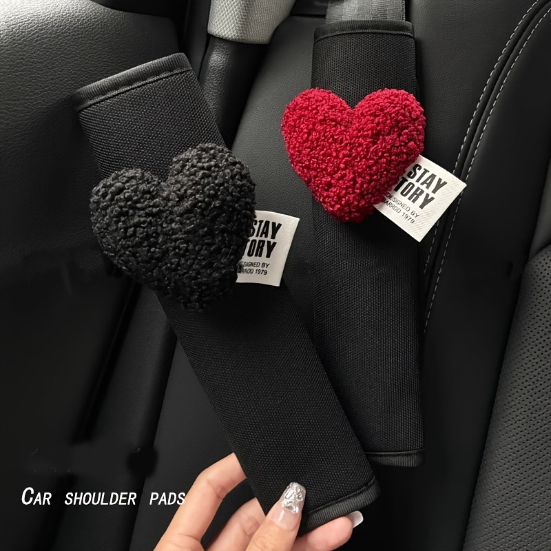 

1pc Love Heart-shaped Car Seat Belt Cover, Polyester Fiber Shoulder Pad For Couples, Protective Interior Accessory For Vehicle Seats