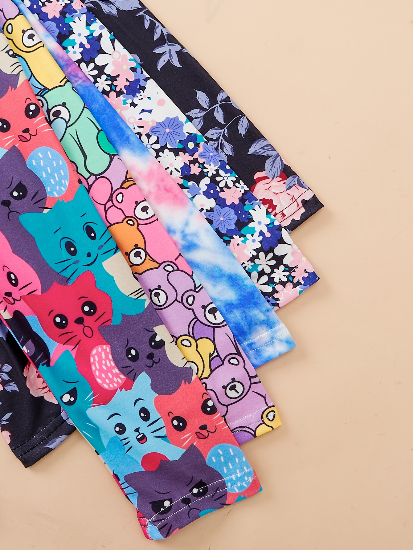 5pcs Cute Cartoon Cat Print Girls' Leggings - Soft & Comfortable, All-Season Bottomwear with Vibrant Designs, Allseason Leggings|Playful Print Leggings|Stretchy Fabric