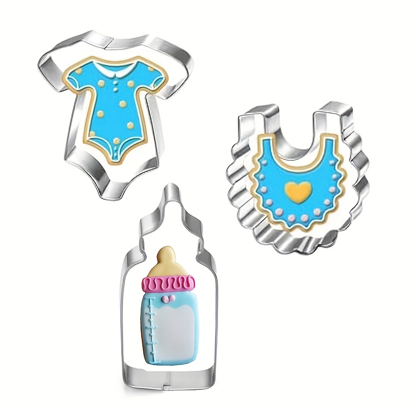 E-shop 3-teiliges Edelstahl-Keksformen-Set – Flaschen-, Bodysuit- Lätzchenformen für DIY-Backen Gebäckherstellung