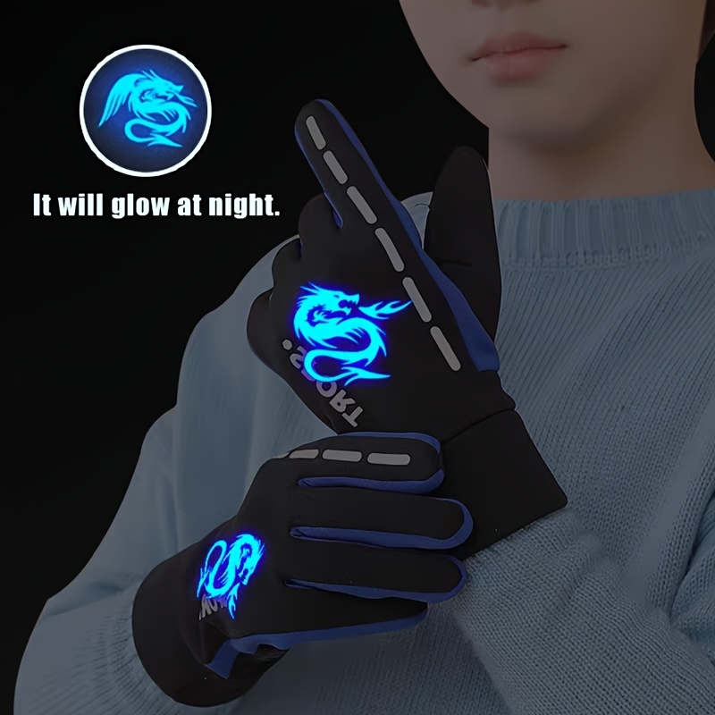A Pair of Gloves Designed for Autumn And Winter, Featuring Separate Fingers for Skiing. These Glow-In-The-Dark Gloves Are Suitable for Both Boys And Girls, with Stylish Patterns That Shine at Night And a Plush Interior. Ideal for Everyday Wear And O