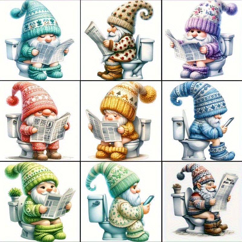 

1pc Toilet Gnome Pattern Frameless Diamond Art Painting Kit 5d Diamond Art Set Painting With Diamond Gems, Arts And Crafts For Home Wall Decor