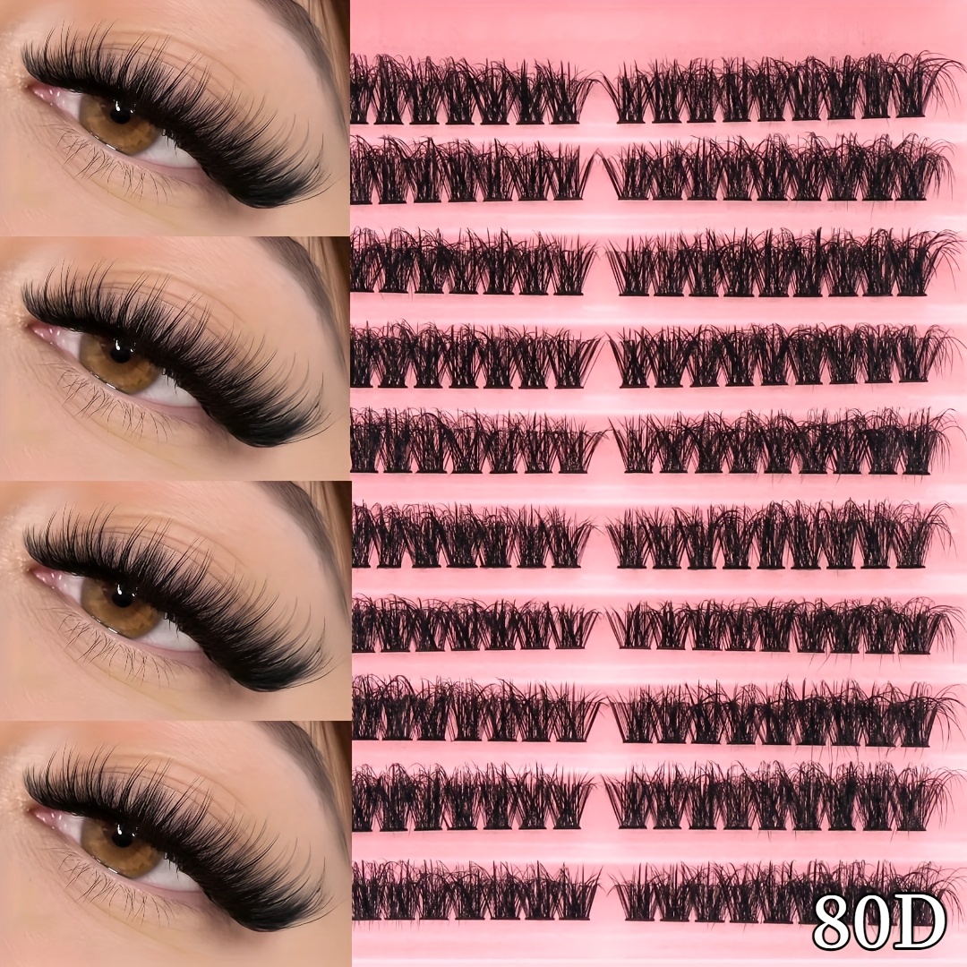 180 Clusters 80d False Eyelashes, 10-16mm Mixed Lengths, , D , Natural Fluffy Volume - 3d Sparkling Charm For Eyes, Western/ Cat Extension, Soft & Comfortable - Diy , Suitable For Beginners & Reusable