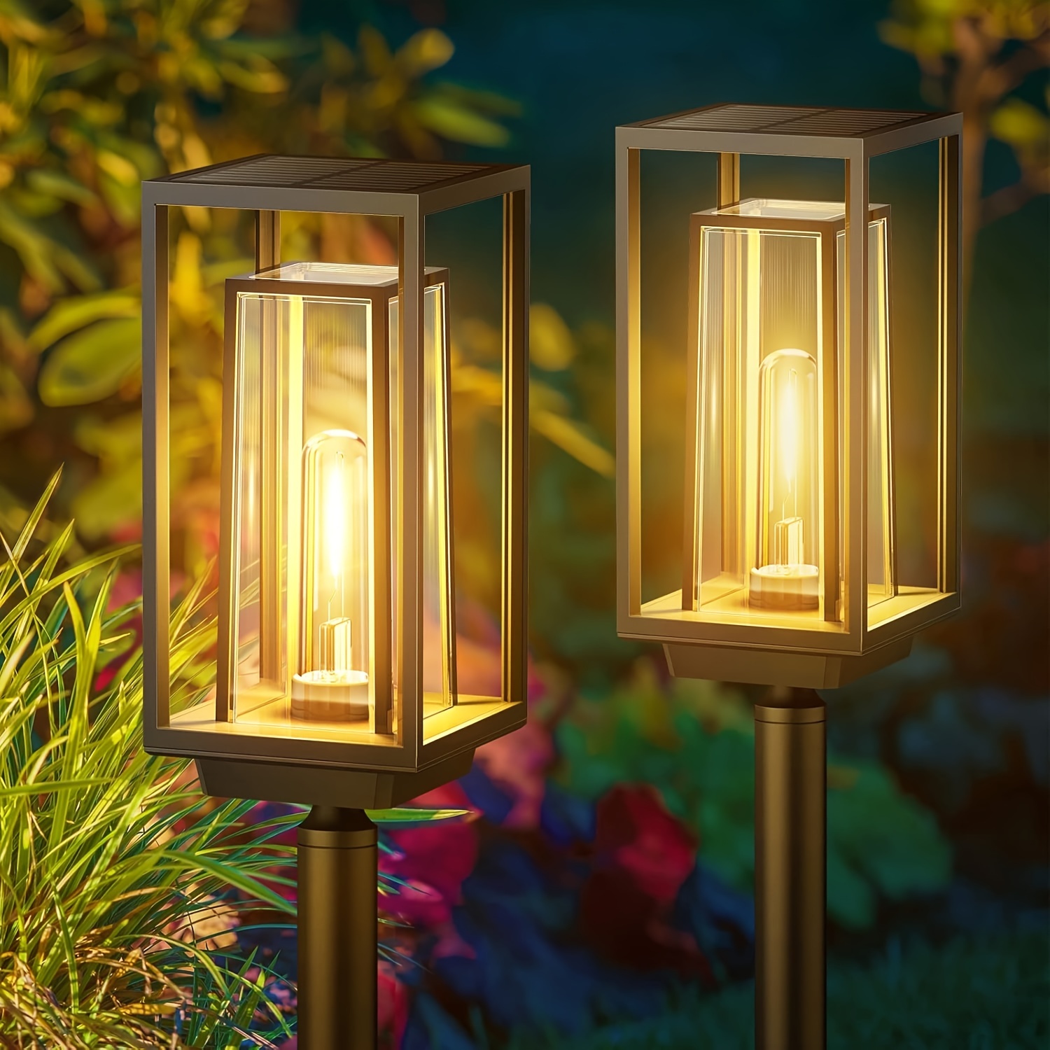 Image of 2 Pack Solar Pathway Lights Outdoor, 2x Solar Lights Outdoor, Over 12 Hours Double-layer Solar Garden Lights, Auto Solar Lights For Outside Yard Walkway Driveway