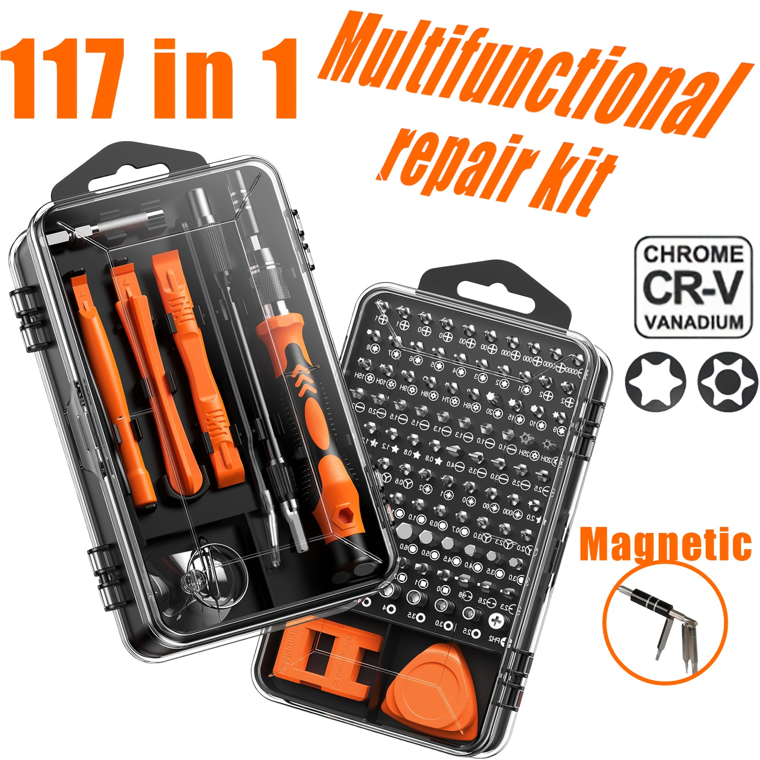 E-shop 117-teiliges Präzisions-Schraubendreher-Set - Magnetisches Reparaturwerkzeug-Set mit rutschfestem, ergonomischem Griff | Tragbares Profi-Set für