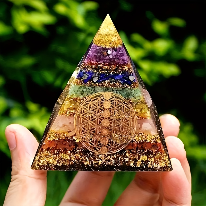 Image of A Decorative Orgone Pyramid From Different Crystals, Perfect For Home Decoration, As A Desk Accessory, A Holiday Present For , A Birthday Gift, Or A Beautiful Collectible