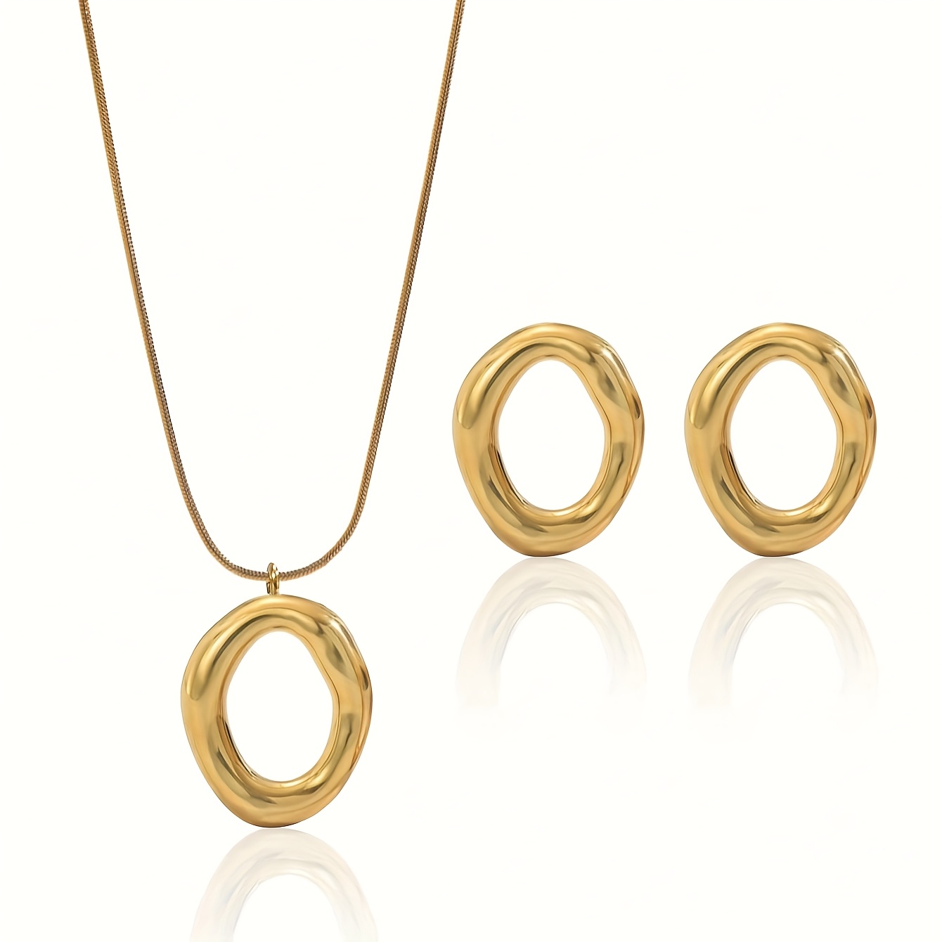 E-shop 2-teiliges Exquisites Geometrisches Hohles Kreisförmiges Halsketten- und Ohrring-Set, Modischer Damen Schmuck, Geeignet für Muttertag,