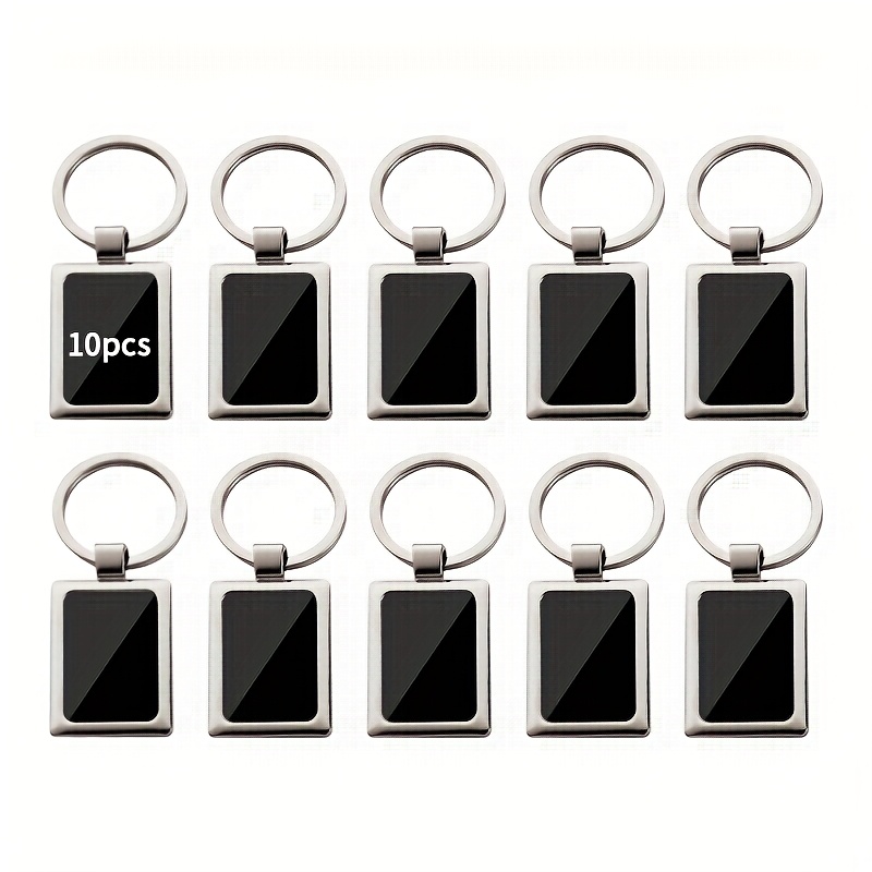 10pcs Of Black Aluminum Laser-engraved Keychains, Blank Heat Transfer Keychains
